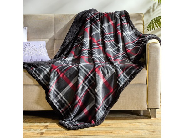 Noble House Midnight Plaid Sherpa Throw (2 Pack)