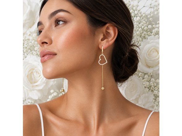 18K Gold CZ Heart Drop Earrings