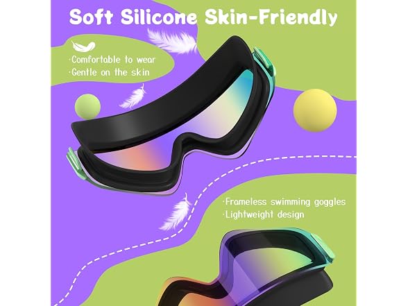 2 Pack Black/Green Swim Goggles Ages 3-15