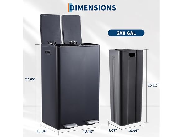 OUTLANE 16 Gal Dual Recycling Bin Black