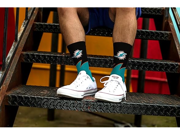 MIAMI DOLPHINS (Large) Black Wave Crew Sock