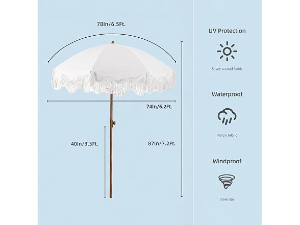 Rayjee 6.5FT Boho Patio Umbrella Fringe