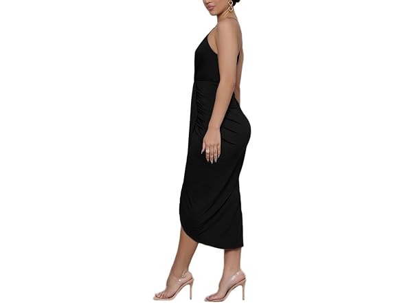 Lyaner Women (L) Summer V Neck Ruched Wrap Dress
