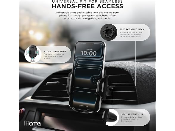 iHome Air Vent Clip Car Mount, 360° Rotation