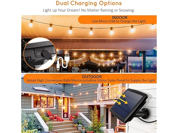 Yochoice Outdoor Solar S14 String Lights 48FT