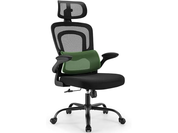 Marsail Office Chair Ergonomic-Desk Chair: High Back Mesh Office Chair with Lumbar Support,Flip-Up Armrests&2D Headrest,Gaming Chair with Rocking Tilt, Swivel Computer Task Chair for Long Hours (Open Box)