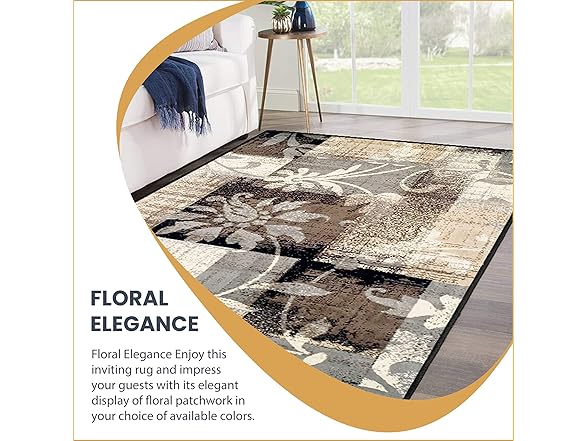 Superior Modern Floral Patchwork Indoor Rug