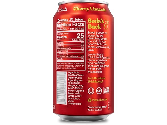 Poppi Sparkling Soda Cherry Limeade Flavor 12-Ct
