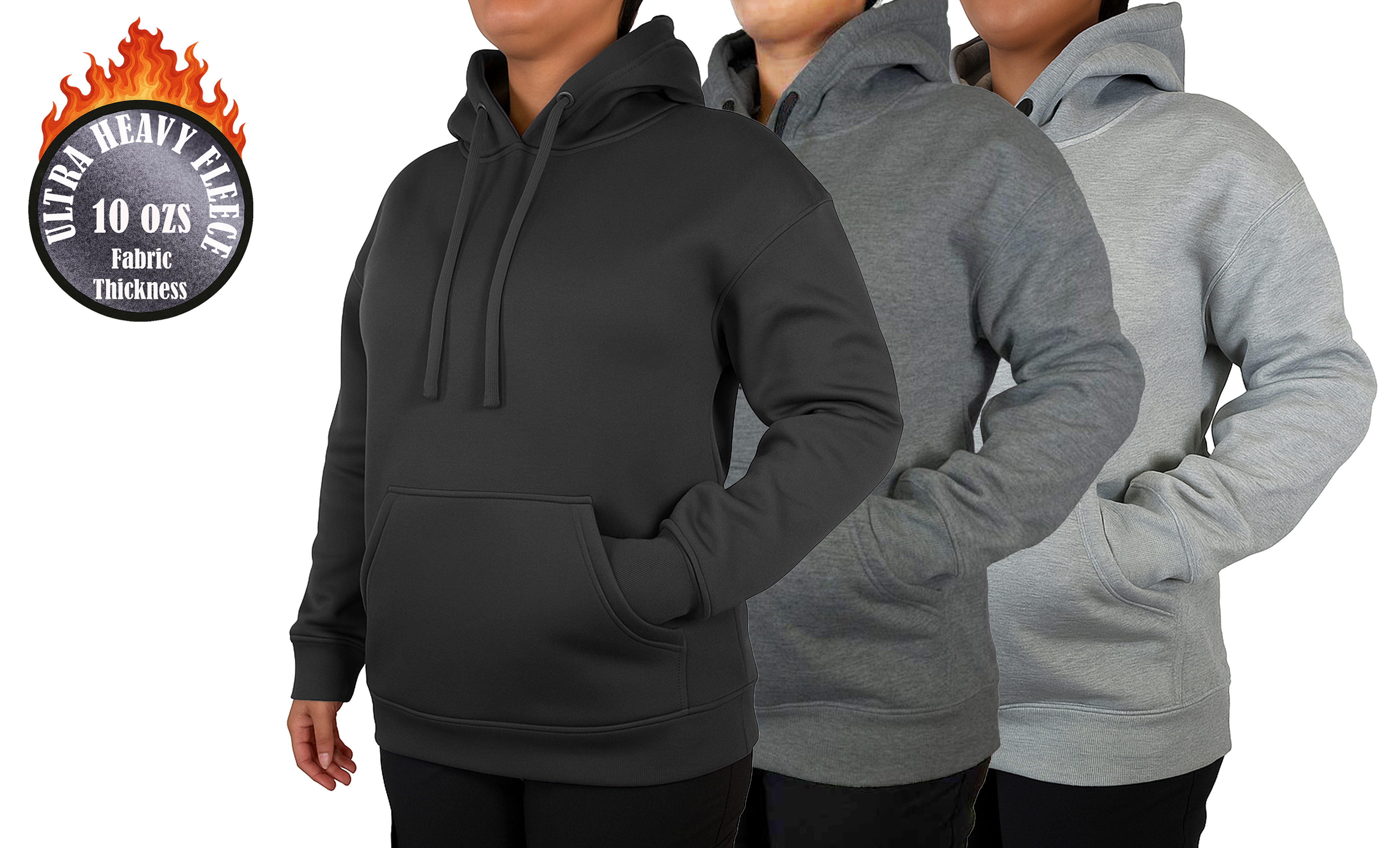 3Pk Womens Heavyweight Fleece-Lined Pullover Hoodie - Gallery 6