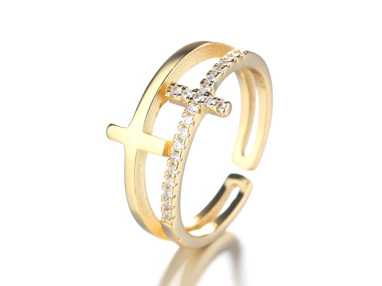 AAA IGT-DAAS-DRBS5937-G 14K Gold Sideways Cross Crystal Ring