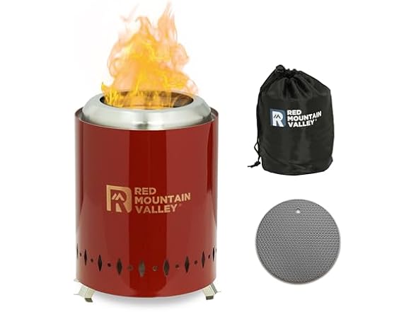 Red Mountain Valley Smokeless Tabletop Fire Pit, Red