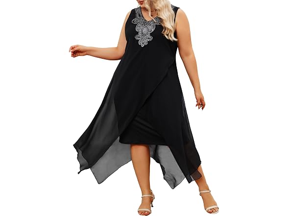 Ocstrade Women (XL) Chiffon Loose Dress Black