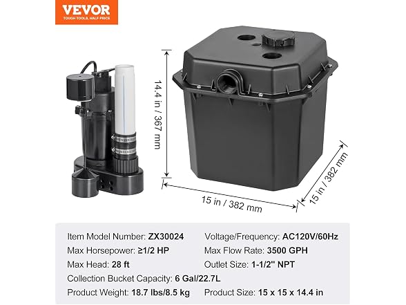 VEVOR Utility Sump Pump, 1/2 HP, 120-Volt,