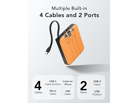 VRURC 10000mAh 22.5W Built-in Cables