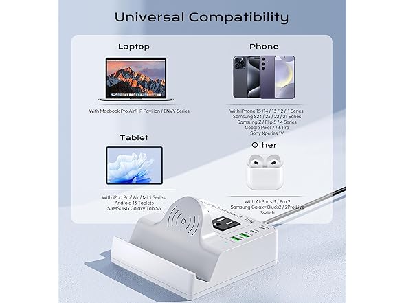 TOPOINT 7 in 1 Power Strip with Wireless Charger