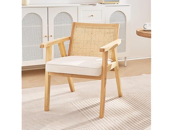 Mid Century Modern Rattan Chair, Upholstered