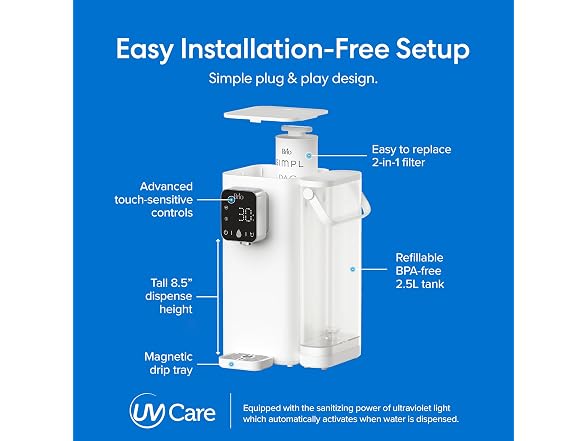 Brio SIMPL W2 Countertop Water Dispenser w/Refillable 2.5L Water Tank
