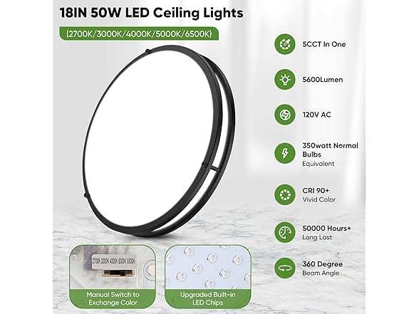 TOBUSA Ceiling Light 18" Matte Black