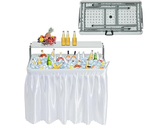 Winlice Outdoor Ice Cooler Folding Table, Portable Cooler Ta (Open Box)