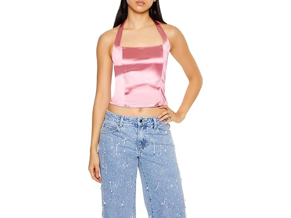 Forever 21 Women (XL) Satin Halter Crop Azalea Top
