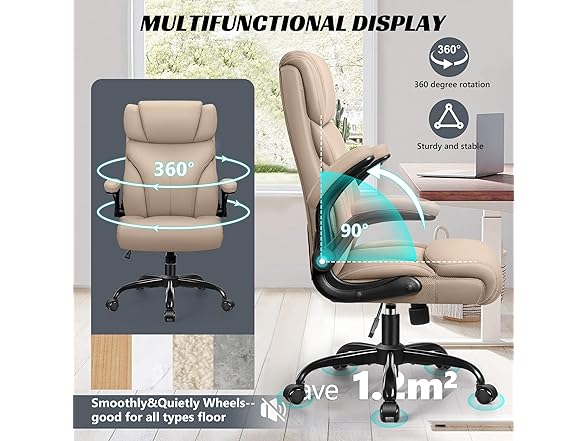 HeroSet Office Chair, Ergonomic Big and Tall Computer Desk Chairs, Executive Breathable Leather Chair with Adjustable High Back Flip-up Armrests, Lumbar Support Swivel PC Chairs with Rocking Function (Open Box)