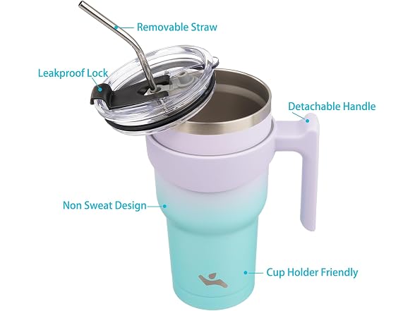 Konokyo 40 oz Tumbler with Handle and Straw, Insulated Travel Mug