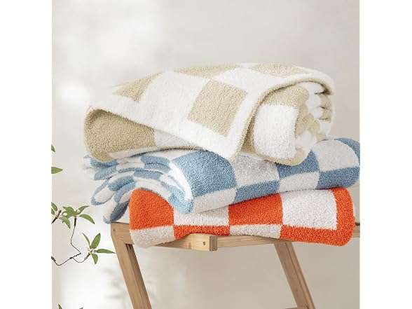 Whale Flotilla Checkered Knit Blanket
