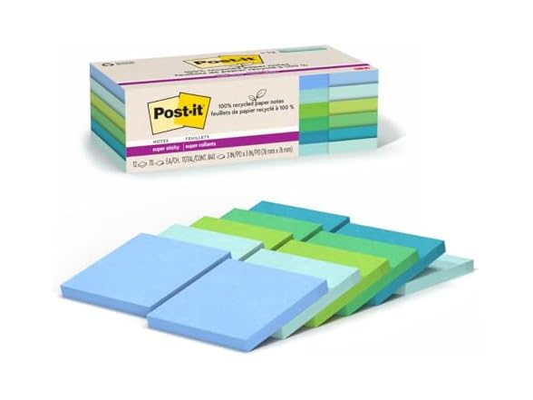Post-it Recycled Notes 3x3 12pk Oasis