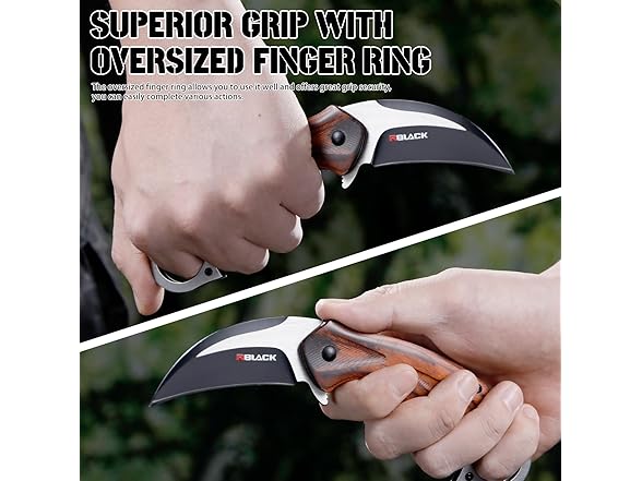 RBLACK Karambit Folding Knife, Wood Handle