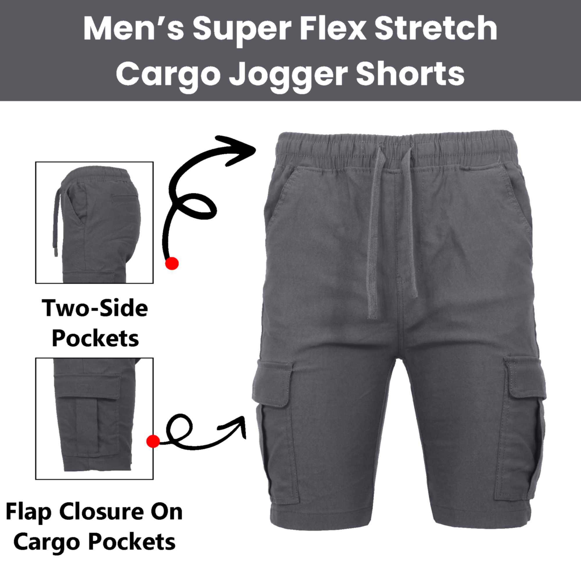2Pk Mens Super Stretch Cargo Shorts - Gallery 15