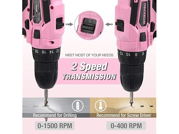 WORKPRO 12V Pink Cordless Drill Driver