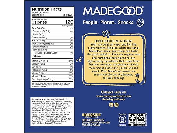 MadeGood Blueberry Bars 5ct