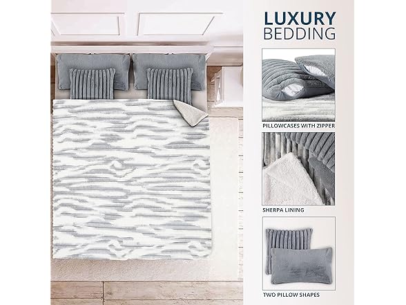 5-Pc Faux Fur Throw Blanket & Pillow Set