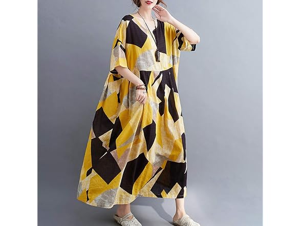 Versear Women (OS) Boho Cotton Linen Dress Dress