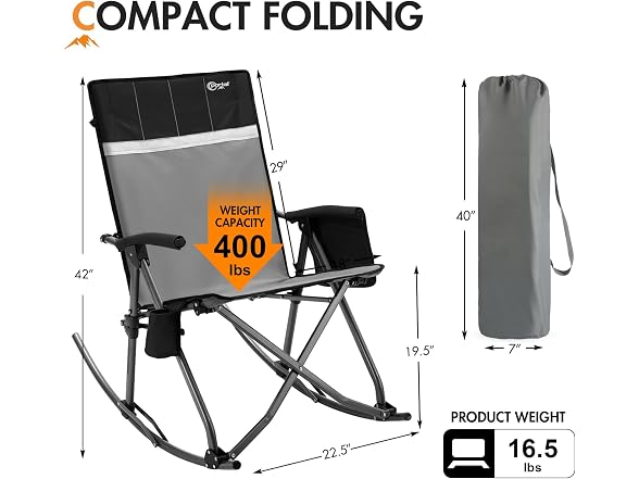 Portal Grey/Black Rocking Camping Chair