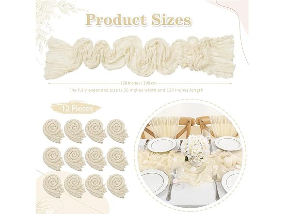 SoarDream 10Ft Beige Cheesecloth Table Runner