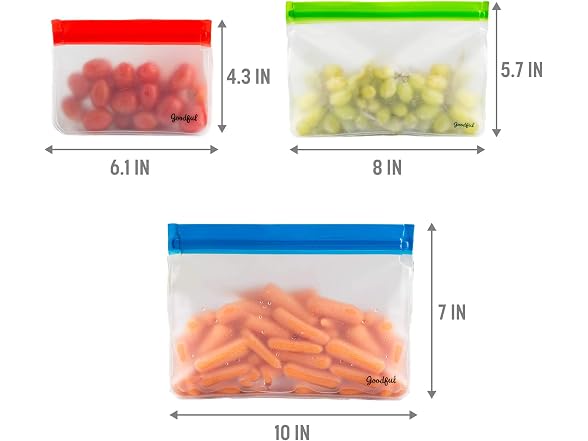 Goodful Reusable Standup Food Storage Bags (6 pack, Assorted Sizes)