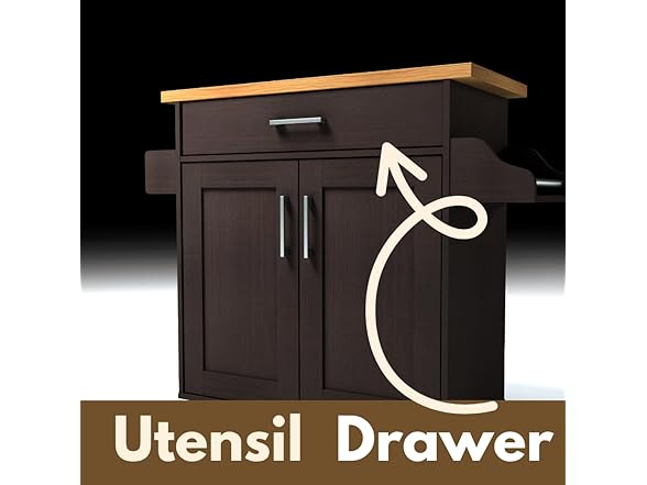 Hodedah Rolling Wood Kitchen Island Cart