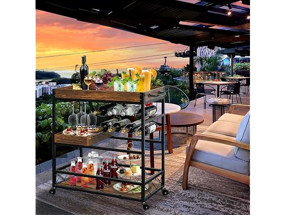 Bar Cart for Home, 3-Tier Rolling