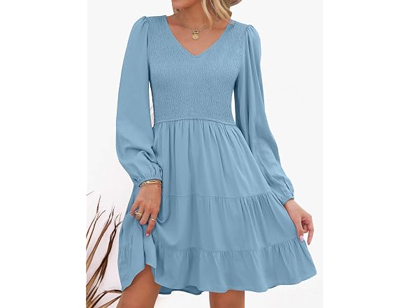 Zesica Women (M) Fall Casual Long Sleeve V Dress