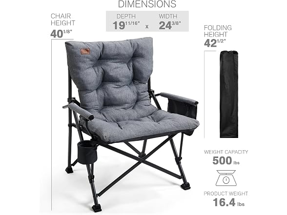 EVER ADVANCED Grey Padded Camping Chair 2 Pack