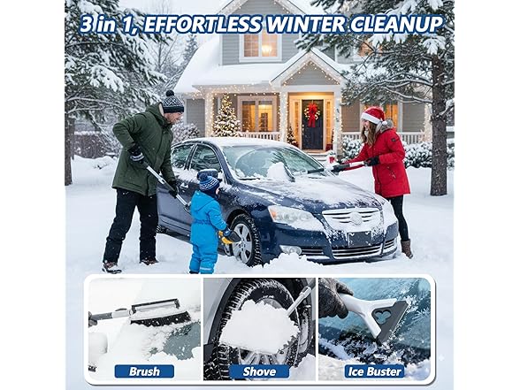 Eakertte W0095 3-in-1 Extendable Car Snow Shovel