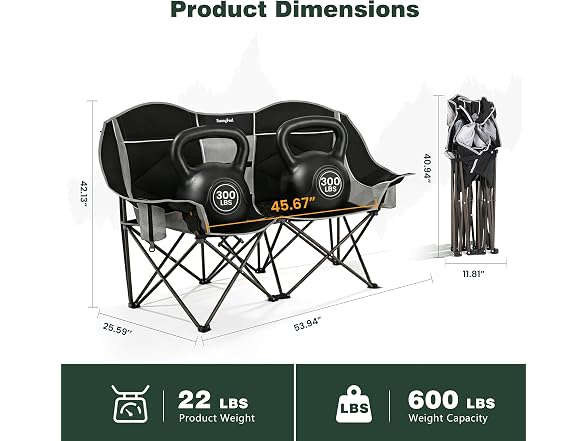 SUNNYFEEL Black Loveseat Camping Chair