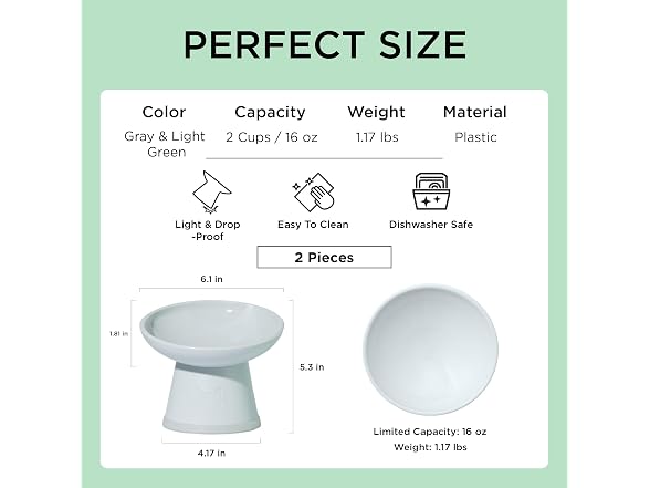 Necoichi 2pcs Tilted Elevated Cat Food Bowls