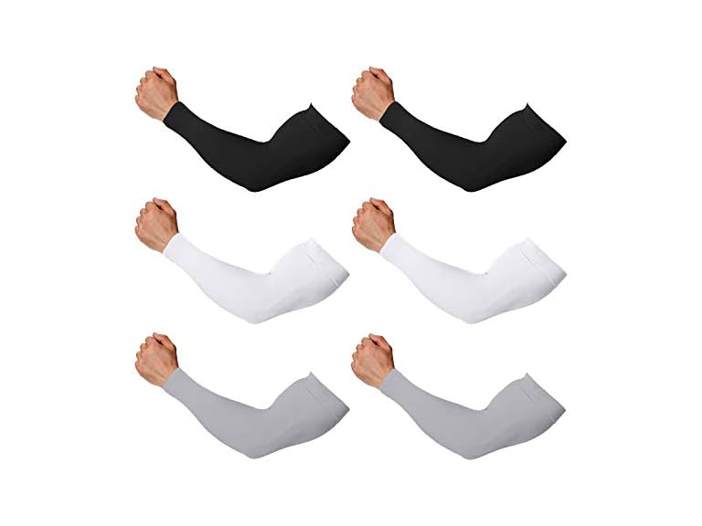 Arm Sleeves for Men and Women, Sleeve to Cover Arms for Men and Women, UV Protection Cooling 6-Pairs Anti-Slip Compression Sun Sleeves for Outdoor Sports Black+White+Grey