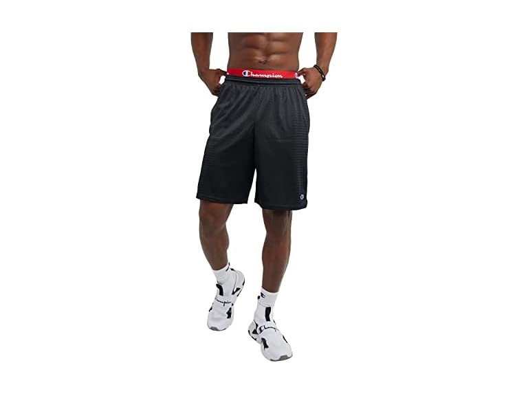 Champion Mens Shorts, Mesh Gym Lightweight Athletic (Reg. Big & Tall), Black C Patch Logo, X-Small US
