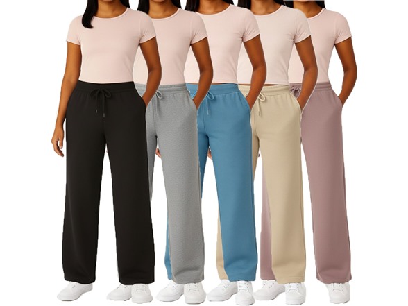 5Pk Womens Wide Leg Fleece Sweatpants