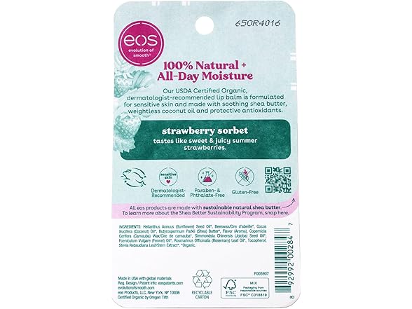 Eos, Lip Balm Strawberry Organic, 0.25 Ounce