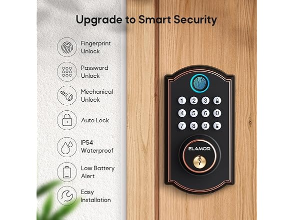 ELAMOR M19-Bronze Fingerprint Door Lock (Bronze)