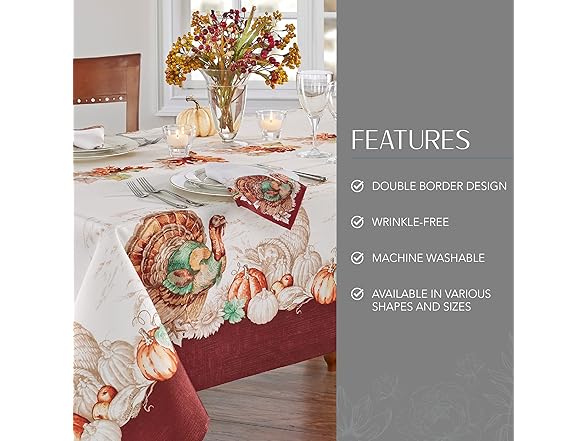 Elrene Home Fashions Holiday Turkey Bordered Fall Tablecloth